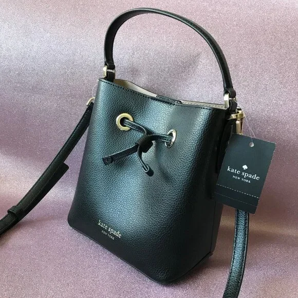 Kate Spade Eva Small Bucket Bag Black Shoulder Crossbody Leather